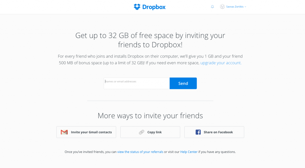 Word of mouth marketing strategy. Image of Dropbox referral program