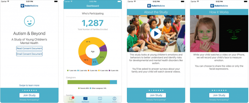 Health Technology. Image of screens from the Autism and Beyond app.