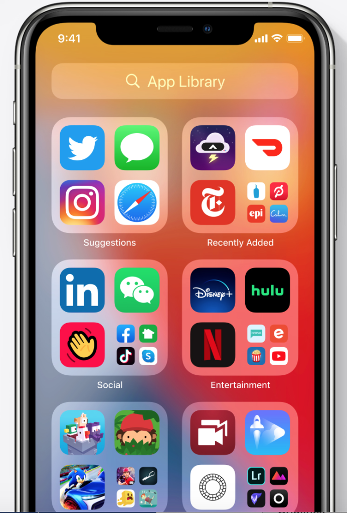 iOS 14. Image of the new App Library
