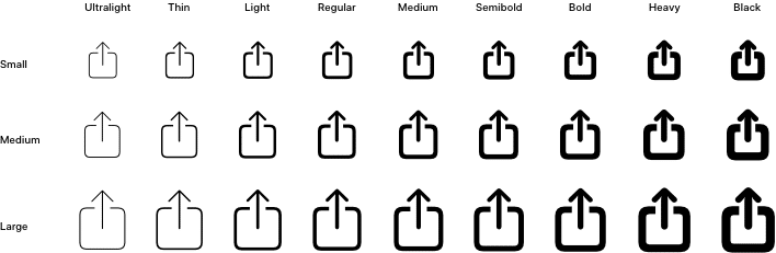 Mobile App Design. Example of Apples SF Symbols in different weights 